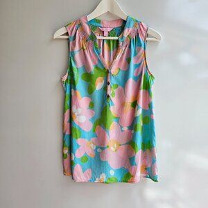 100% Silk Lilly Pulitzer Houston Top, Sorely Blue Mojo, Size Medium, Flaw